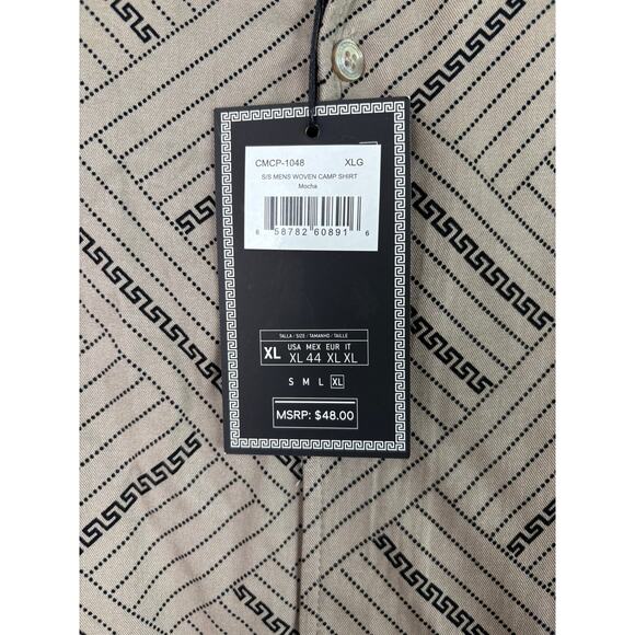 Casa Moda Couture Men’s XL Luxury Mocha Design Button Front Camp Shirt Geometric - Picture 5 of 10